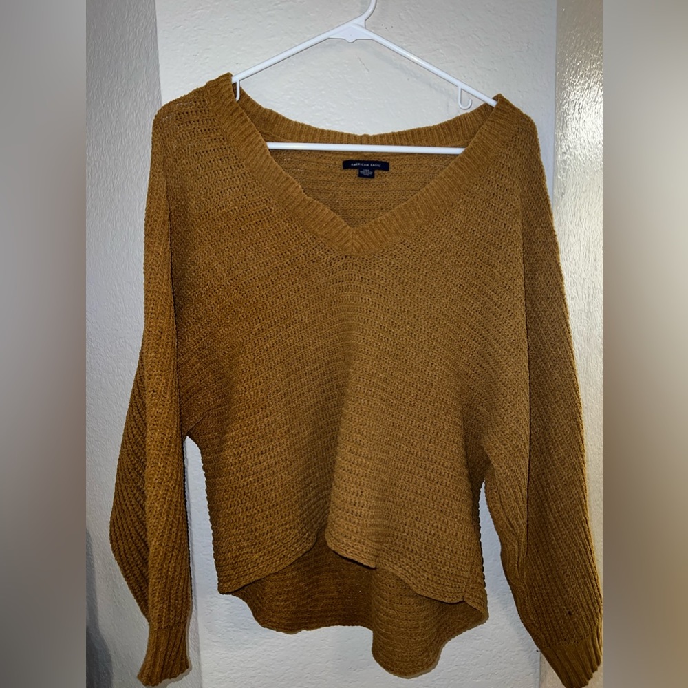 American eagle long sleeve mustard color sweater. Off the shoulder super soft